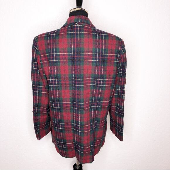 Vintange red green navy gold plaid wool blend button front blazer size 10 - Picture 16 of 16